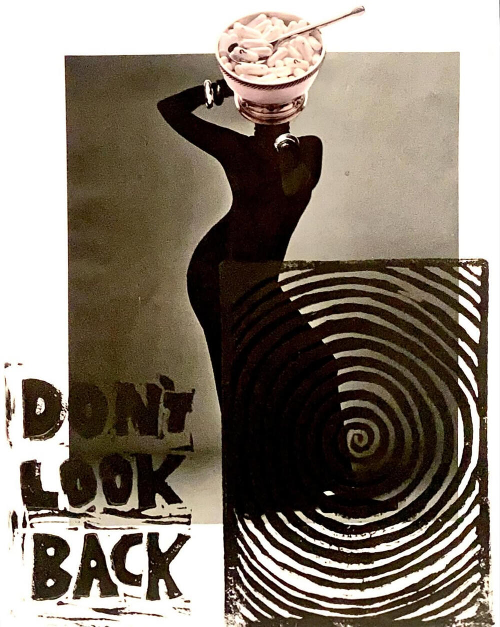 DON'T LOOK BACK pt. 2 (2025) paper collage and linocut print 11x9"